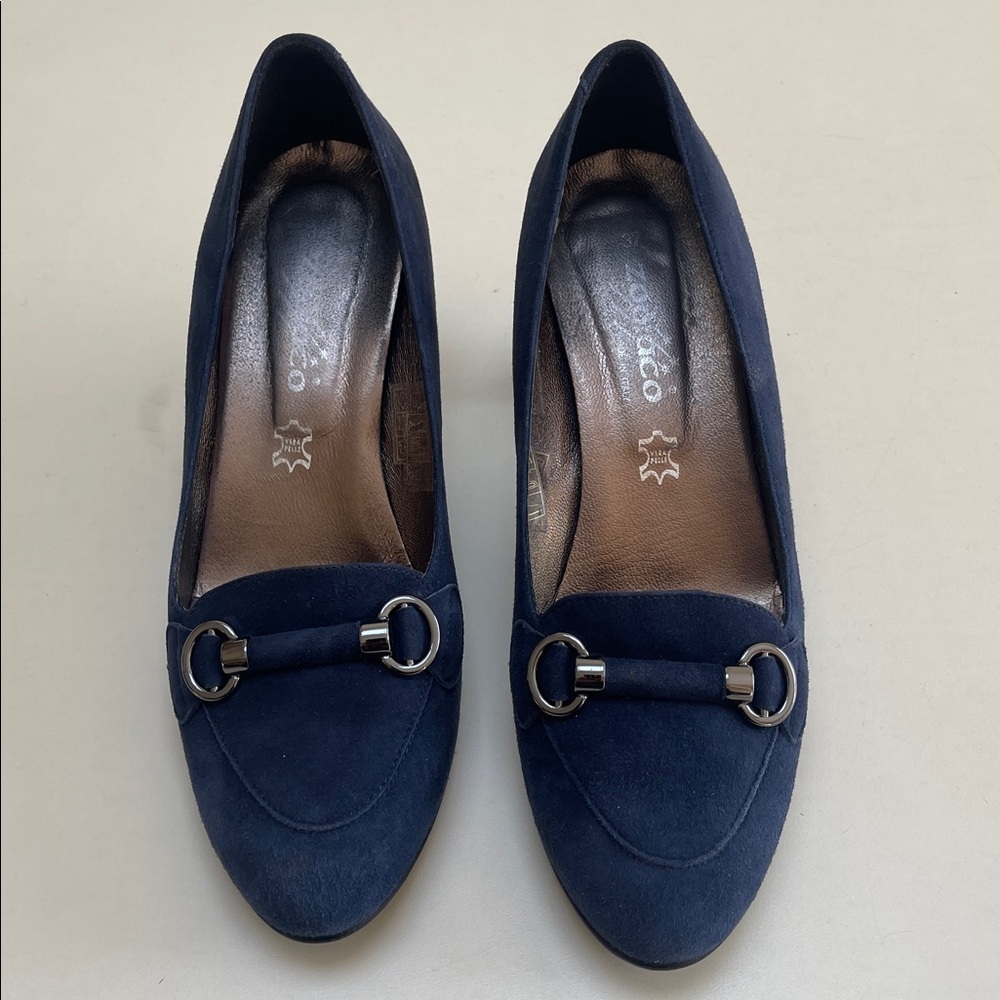🔥 ZODICAO Elegant Navy Blue leather Women's Heels Size 37 MADE IN FRANCE - Picture 4 of 8